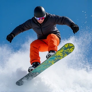 Portrait of a male snowboarder mid-air
