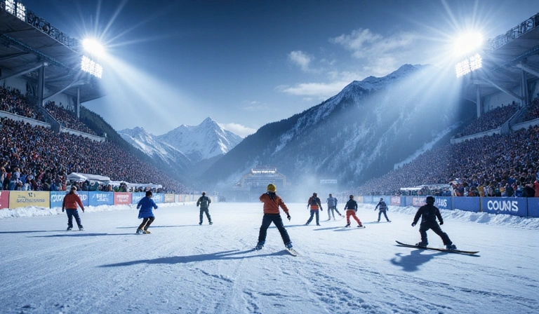 Athletes in action during a winter sports contest