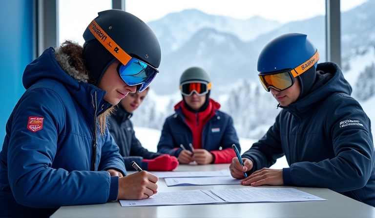 Athletes signing a contract before a winter sports event